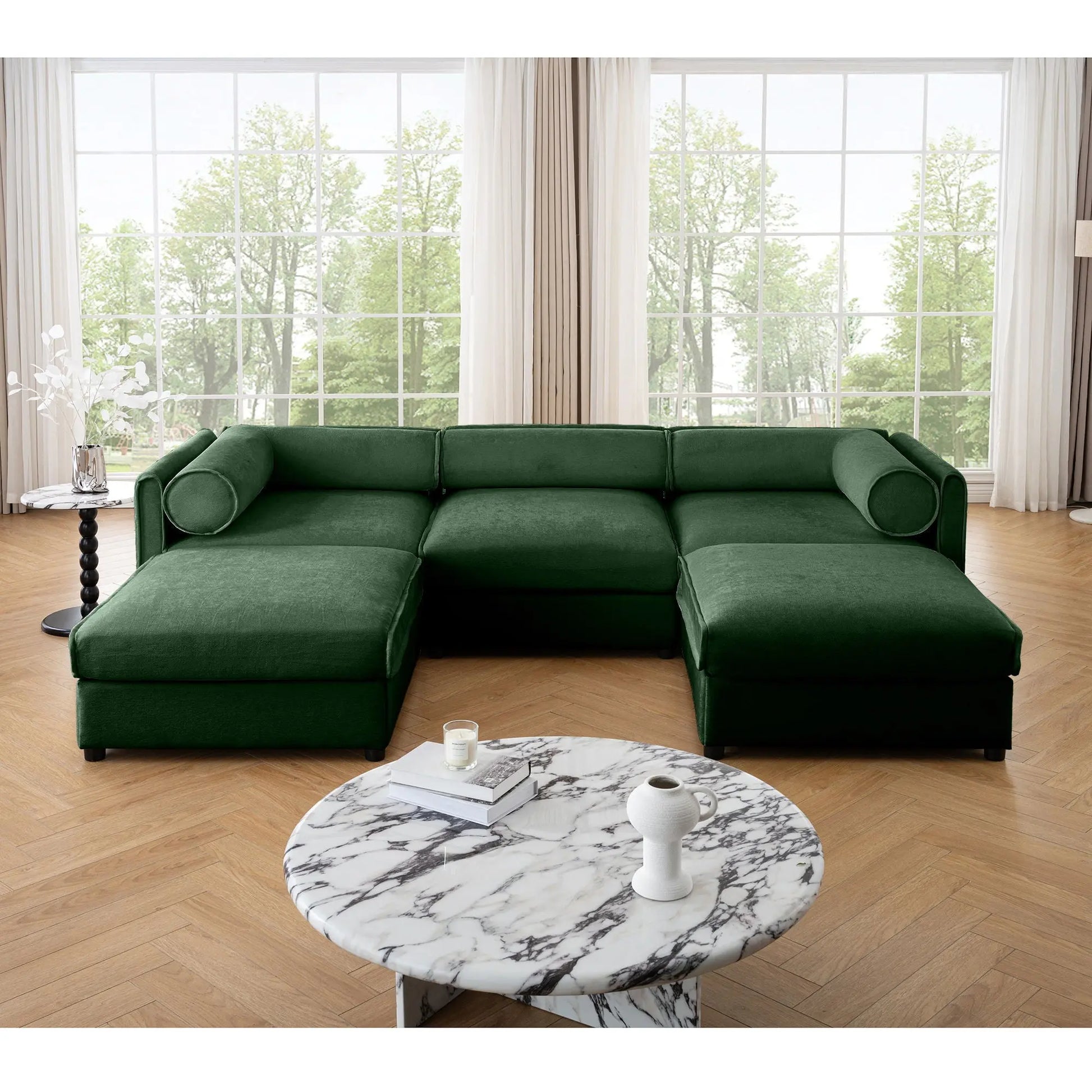 Contemporary Elegant White Chenille Sofa With Storage And Ottoman Home Essentials