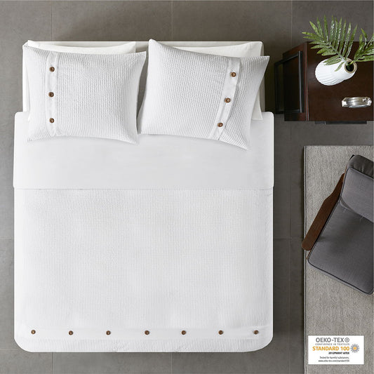 Finley Waffle Weave Duvet Cover (Set of 3) - White Madison Park