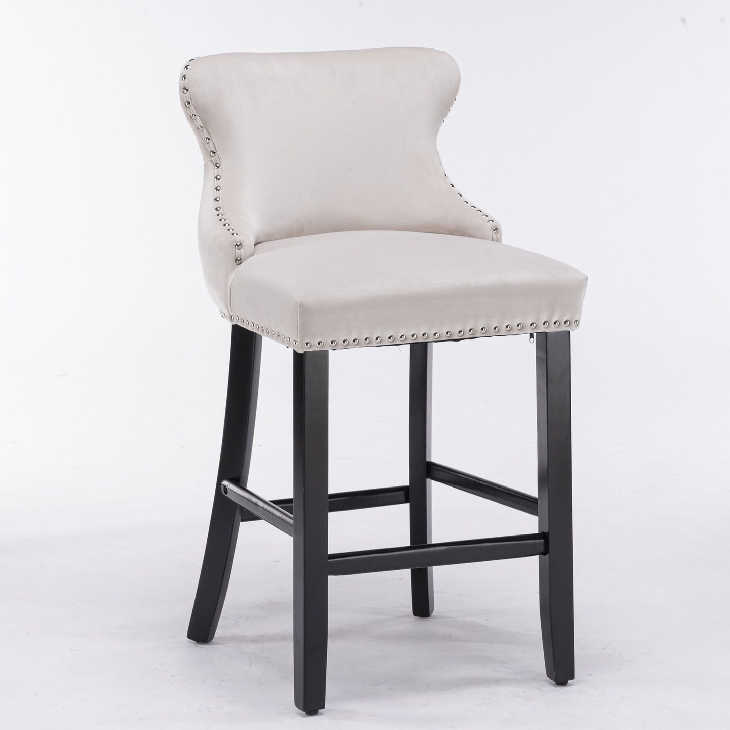 Contemporary Velvet Upholstered Wing-Back Barstools With Button Tufted Decoration And Wooden Legs, And Chrome Nailhead Trim, Leisure Style Bar Chairs, Bar Stools (Set of 4) Home Essentials