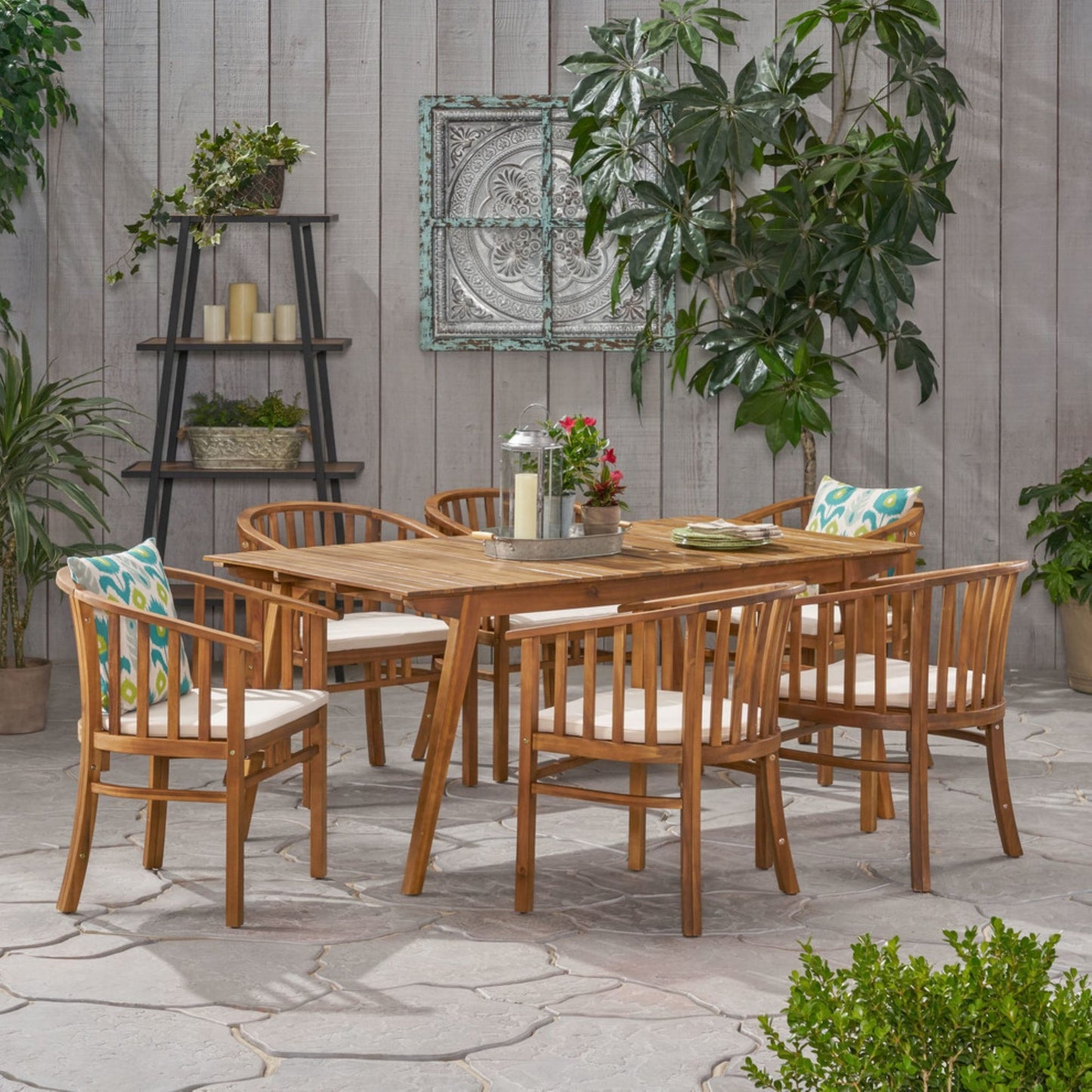 Outdoor 6 Seater Dining Set With Cushins - Cream Noble House