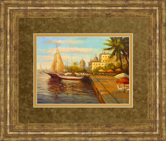 Santo Domingo Harbor By Bulo - Framed Print Wall Art - Orange