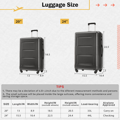 2 Piece Luggage Set With Bags Expanable Spinner Wheels ABS Lightweight Suitcase With Tsa Lock 20" / 24" Daily Nest