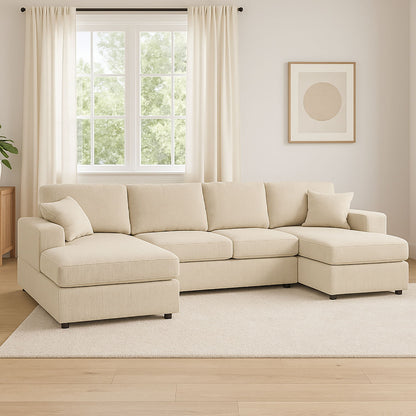 3 Piece Corduroy Double Chaise Sectional Sofa The Soft House