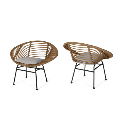 Cordella - Outdoor Woven Wicker Chairs With Cushions, (Set of 2) Noble House