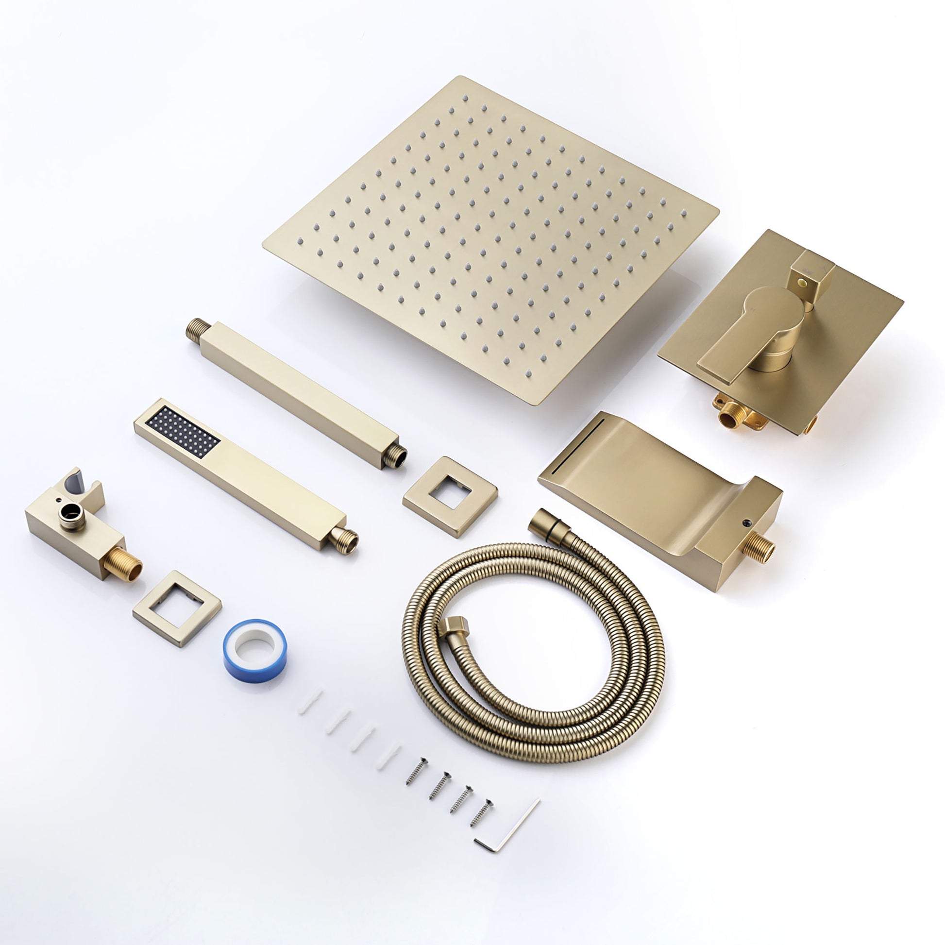 Contemporary Shower System With 12" Rainfall Head And Handheld Spray, Wall Mounted Daily Nest