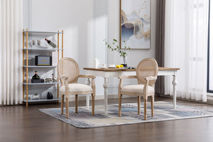 French Vintage Upholstered Fabric Dining Armchair (Set of 2) - Beige Home Essentials