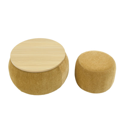 Round Storage Ottoman, 2 In 1 Function, End Table And Ottoman Home Essentials