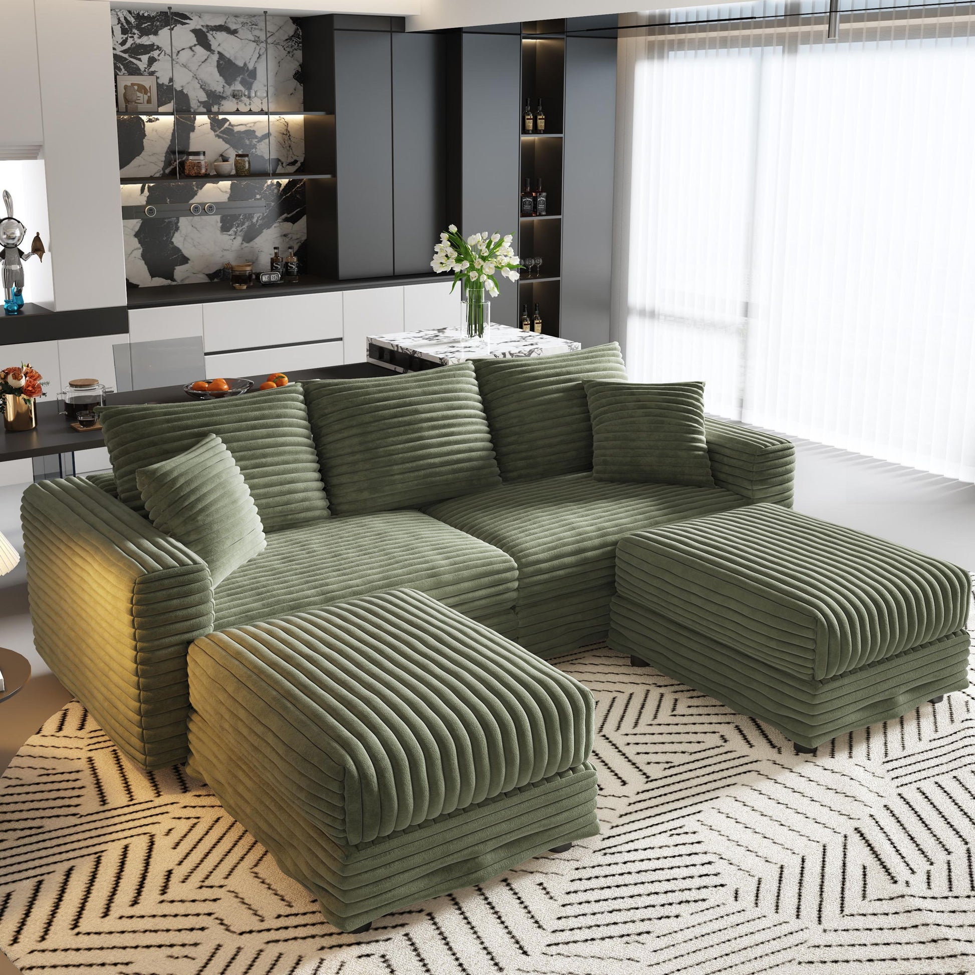 Convertible Deep Seat Sofa With Soft Pillows And Ottomans Home Essentials