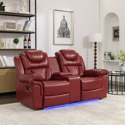Home Theater Seating Manual Recliner Loveseat With Hide-Away Storage, Cup Holders And Led Light Strip For Living Room Hearth and Haven