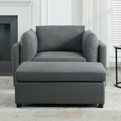 Wide Modern Oversized Armchair With Ottoman Stool, Single Sofa With Lumbar Support, Accent Chair