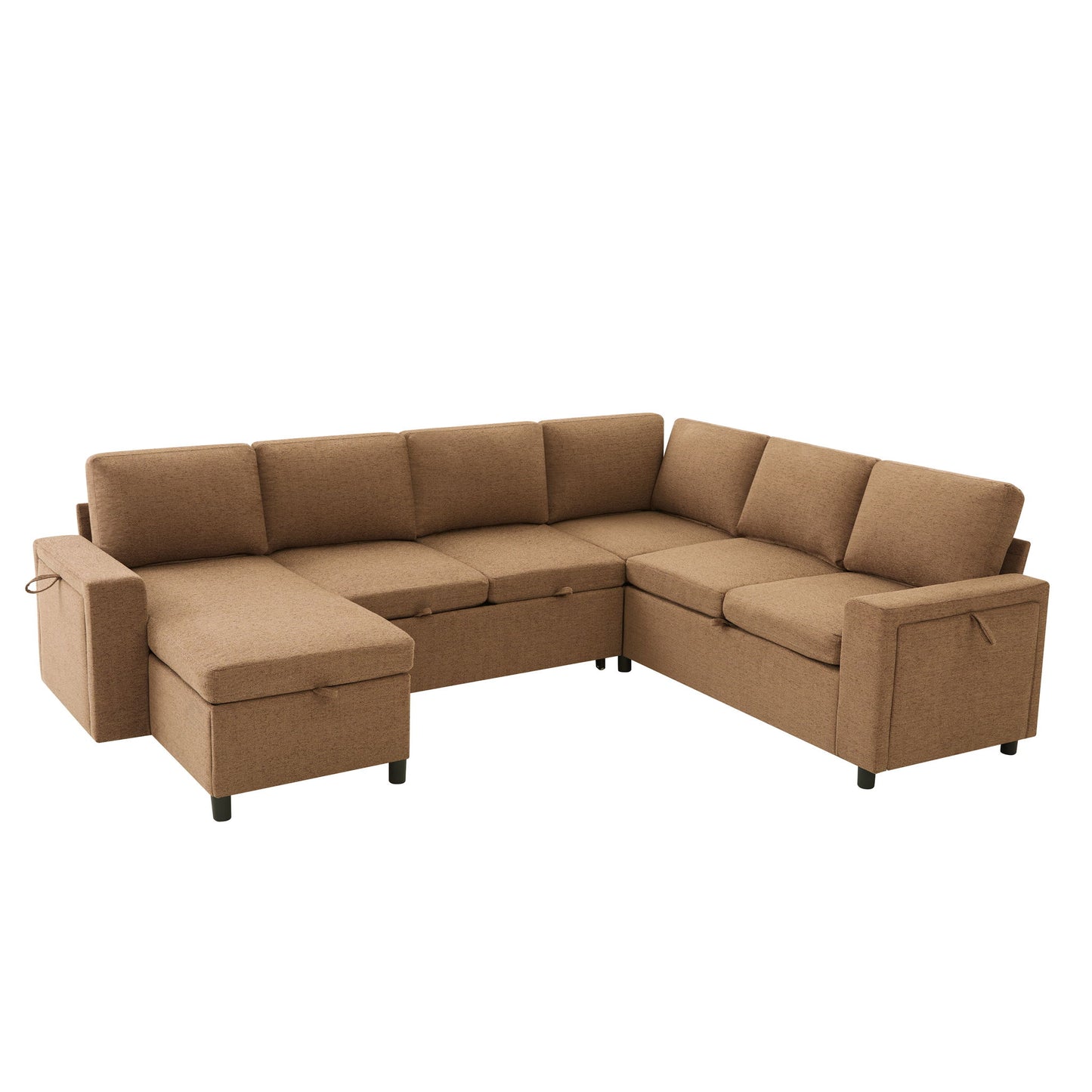 U - Shaped Convertible Sectional Sofa Bed With Storage, USB Charger & Cup Holders Hearth and Haven