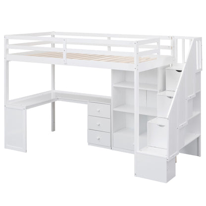 Loft Bed With L Shaped Desk, Drawers, Cabinet, And Storage Staircase Hearth and Haven