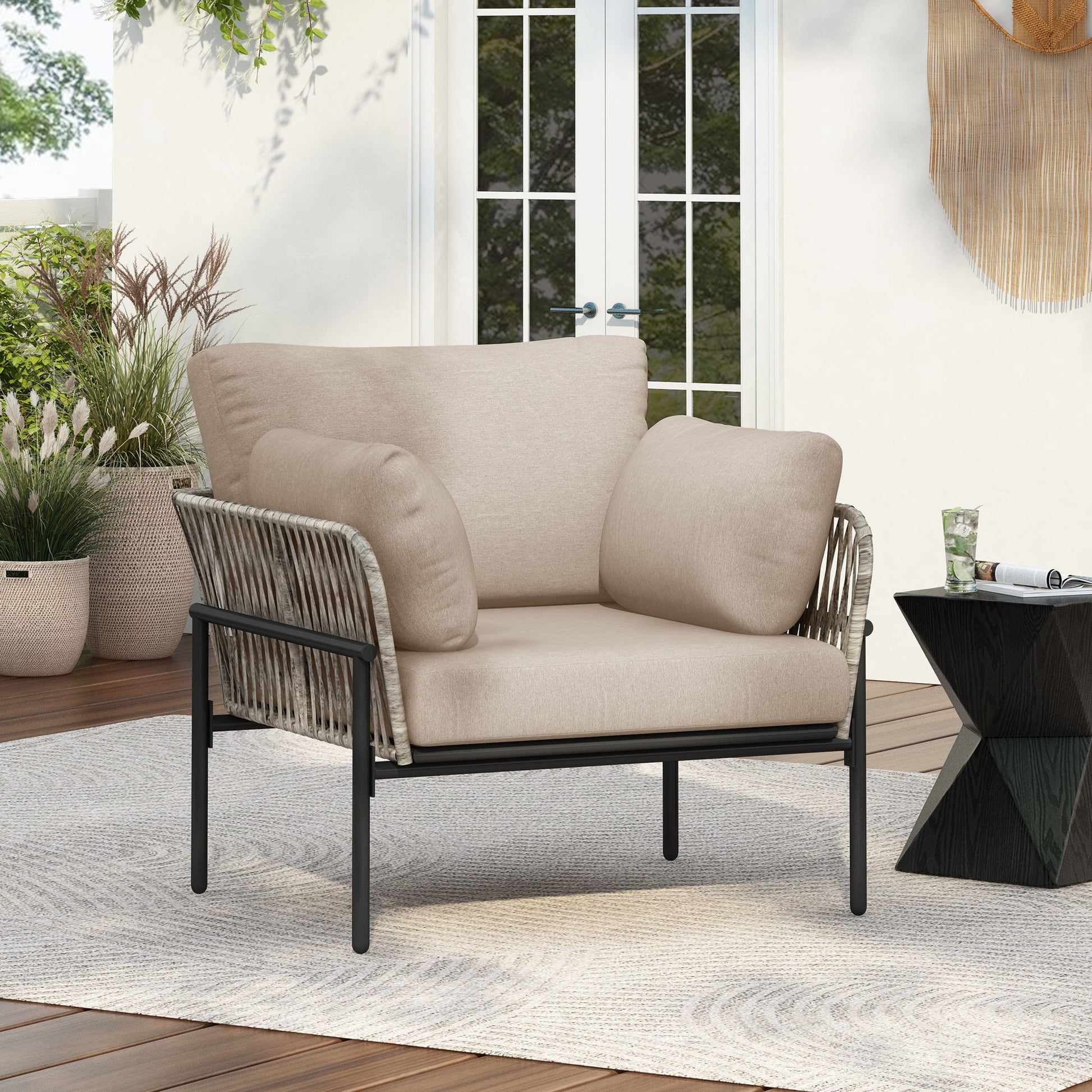 Rope Lounge Chair With Cushions For Modern Spaces Noble House
