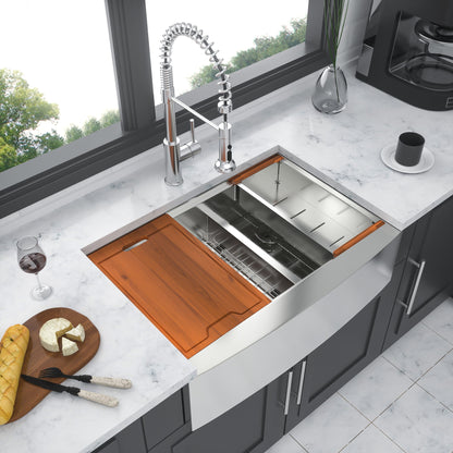 Double Bowl Farmhouse Sink Workstation 33" Stainless Steel 16 Gauge Apron Front - Black / Gray Daily Nest