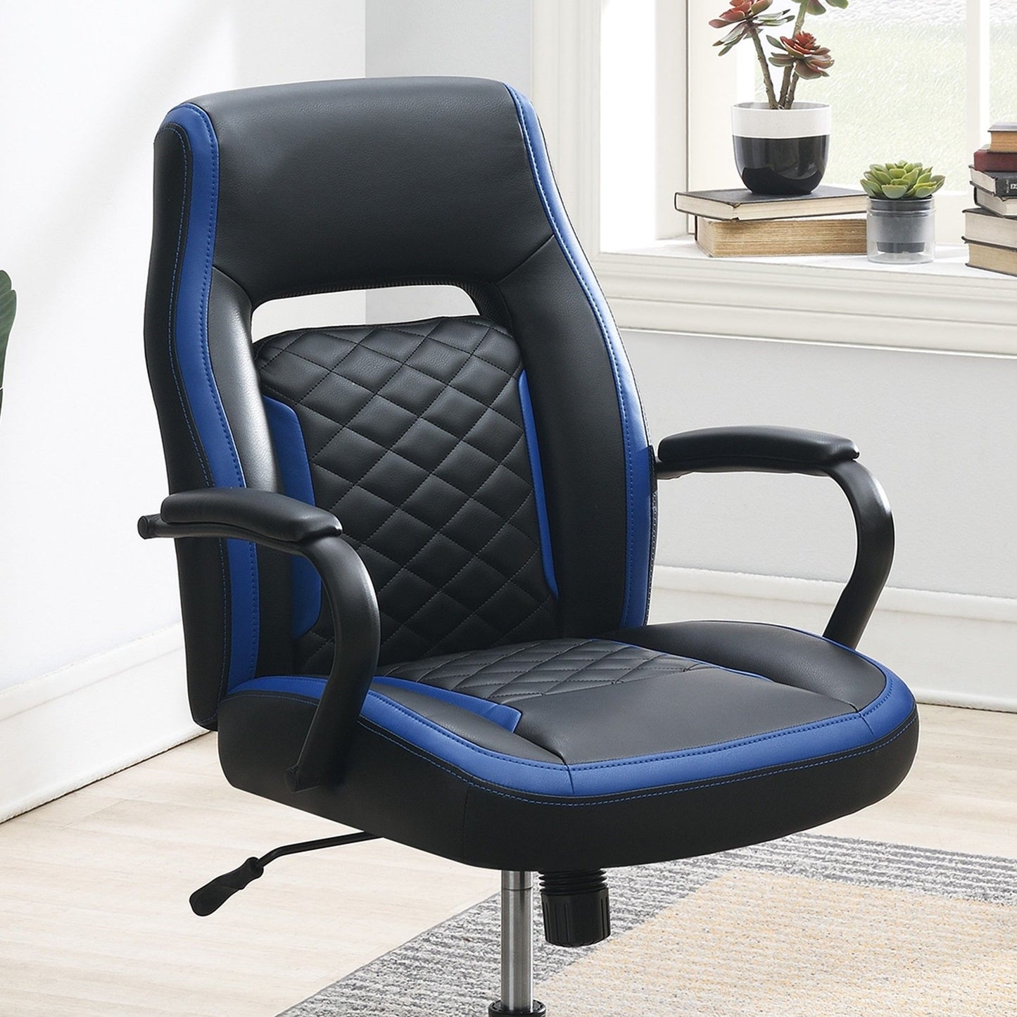 Ergonomic Office Chair With Armrests, Adjustable Design - Black / Blue Home Essentials