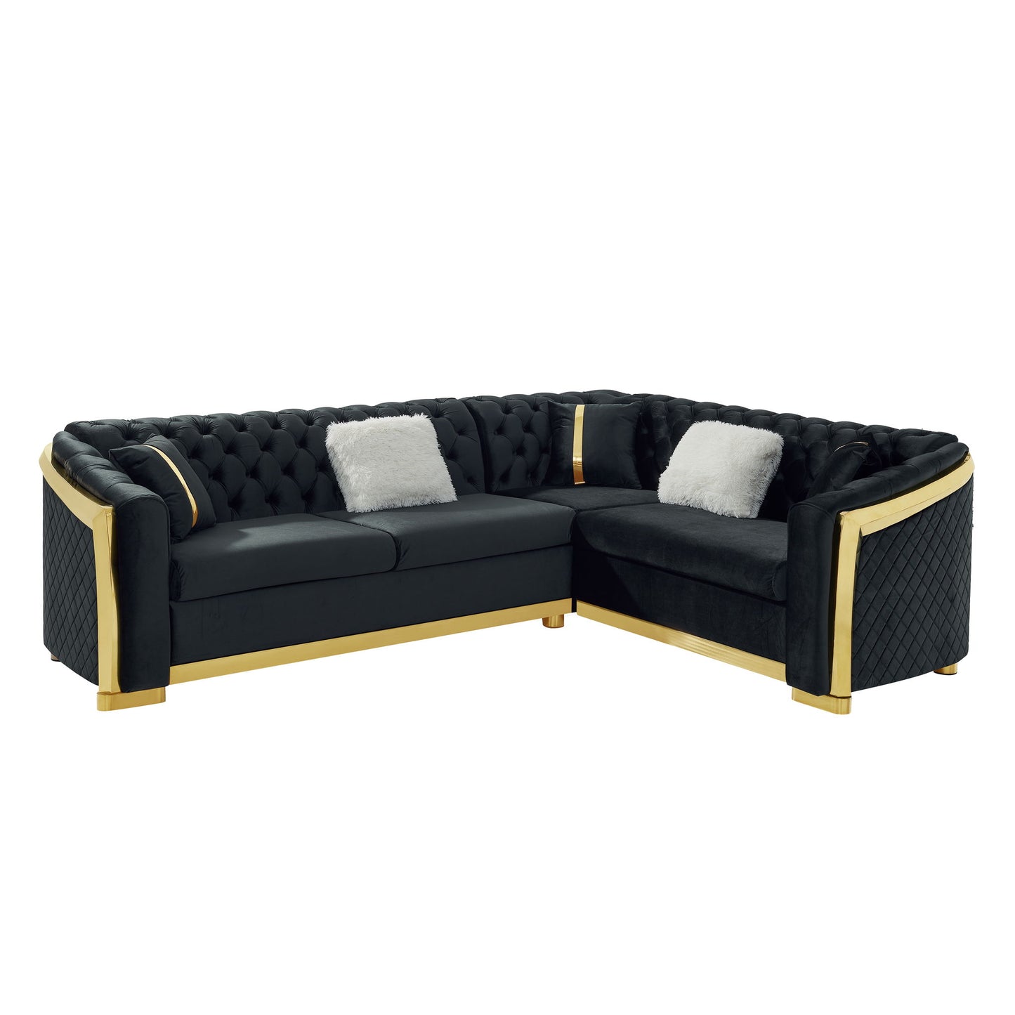 L Shaped Chesterfield Sectional Sofa With Stainless Steel Accents Home Essentials