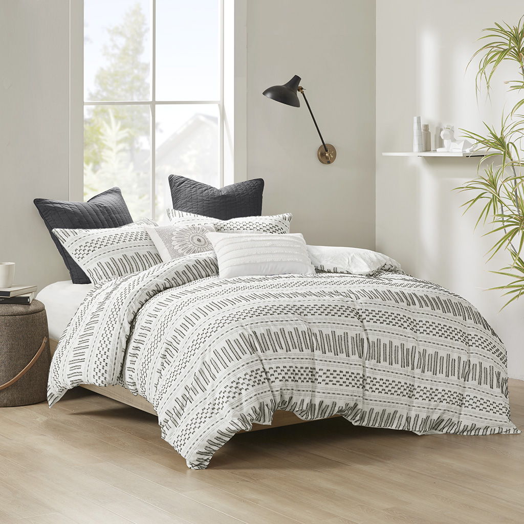 Rhea - Comforter Mini Set - Ivory / Charcoal