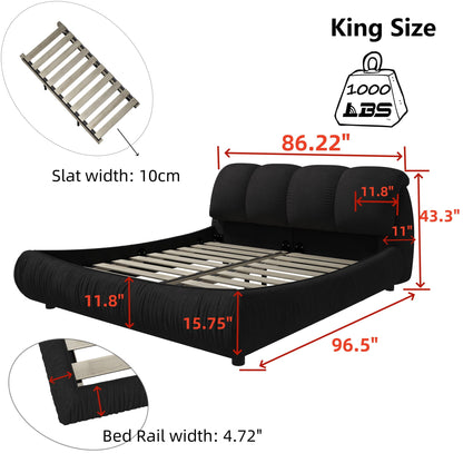 Luxury Upholstered Platform Bed With Oversized Padded Backrest And Solid Wood Frame Home Essentials