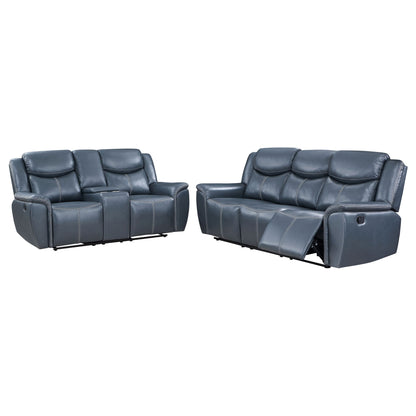 Stanwicke - 2 Piece Motion Reclining Sofa Set With Contrast Stitching - Blue Furniture Max