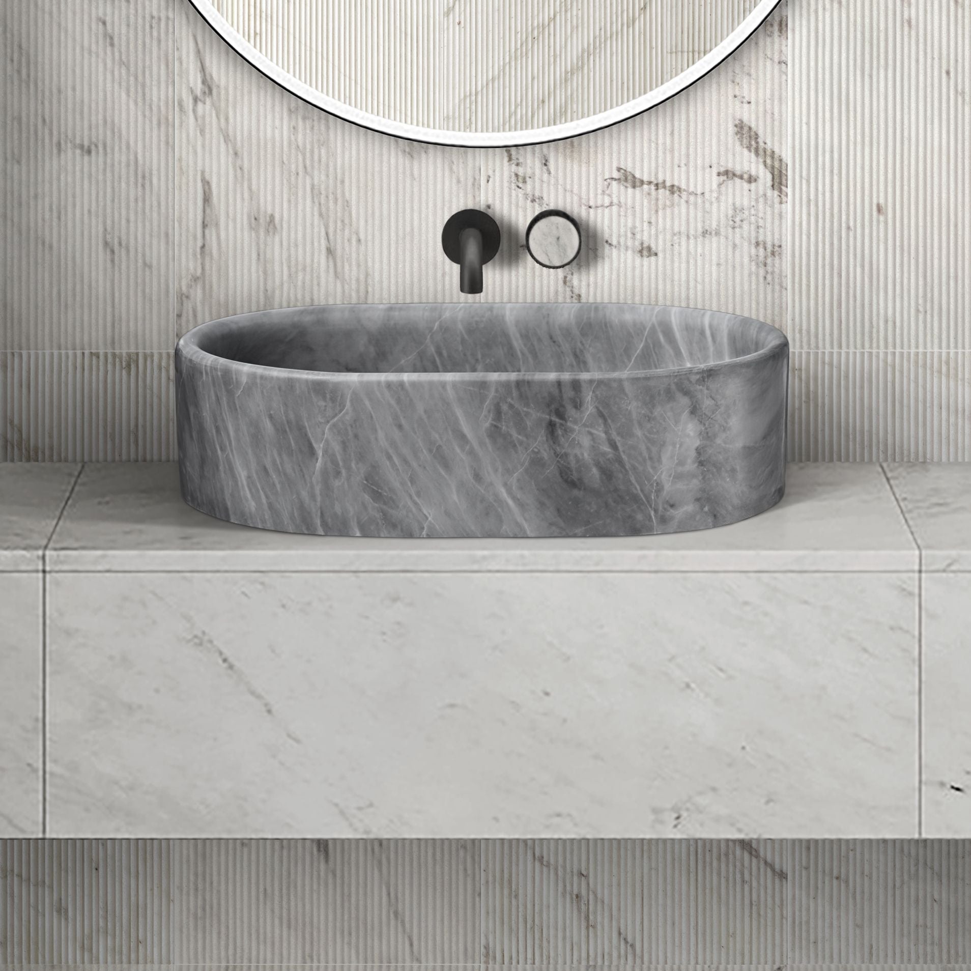 Bathroom Vessel Sink, Semi Polished Surface Daily Nest