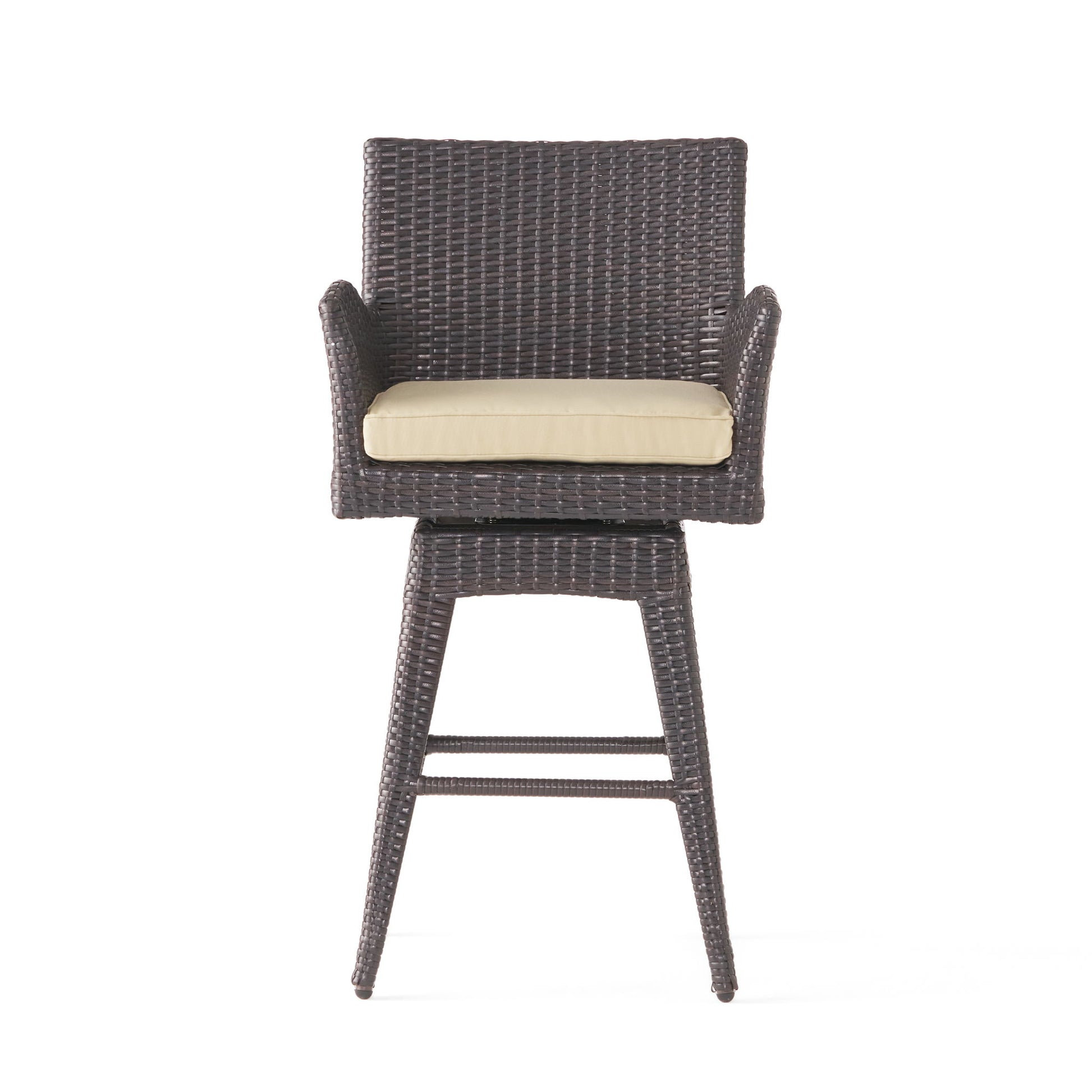 Outdoor Modern Rattan Swivel Barstool With Tapered Legs - Beige / Multibrown Noble House