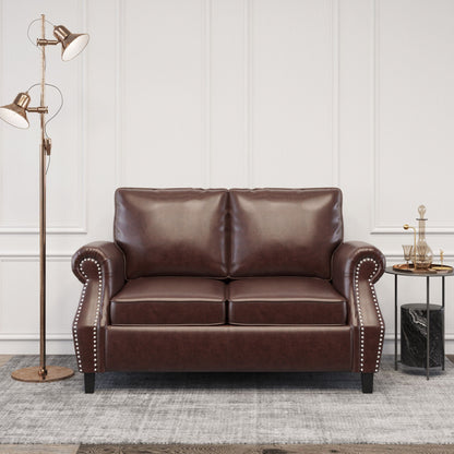 Contemporary Loveseat With Nailhead Trim - Dark Brown Noble House