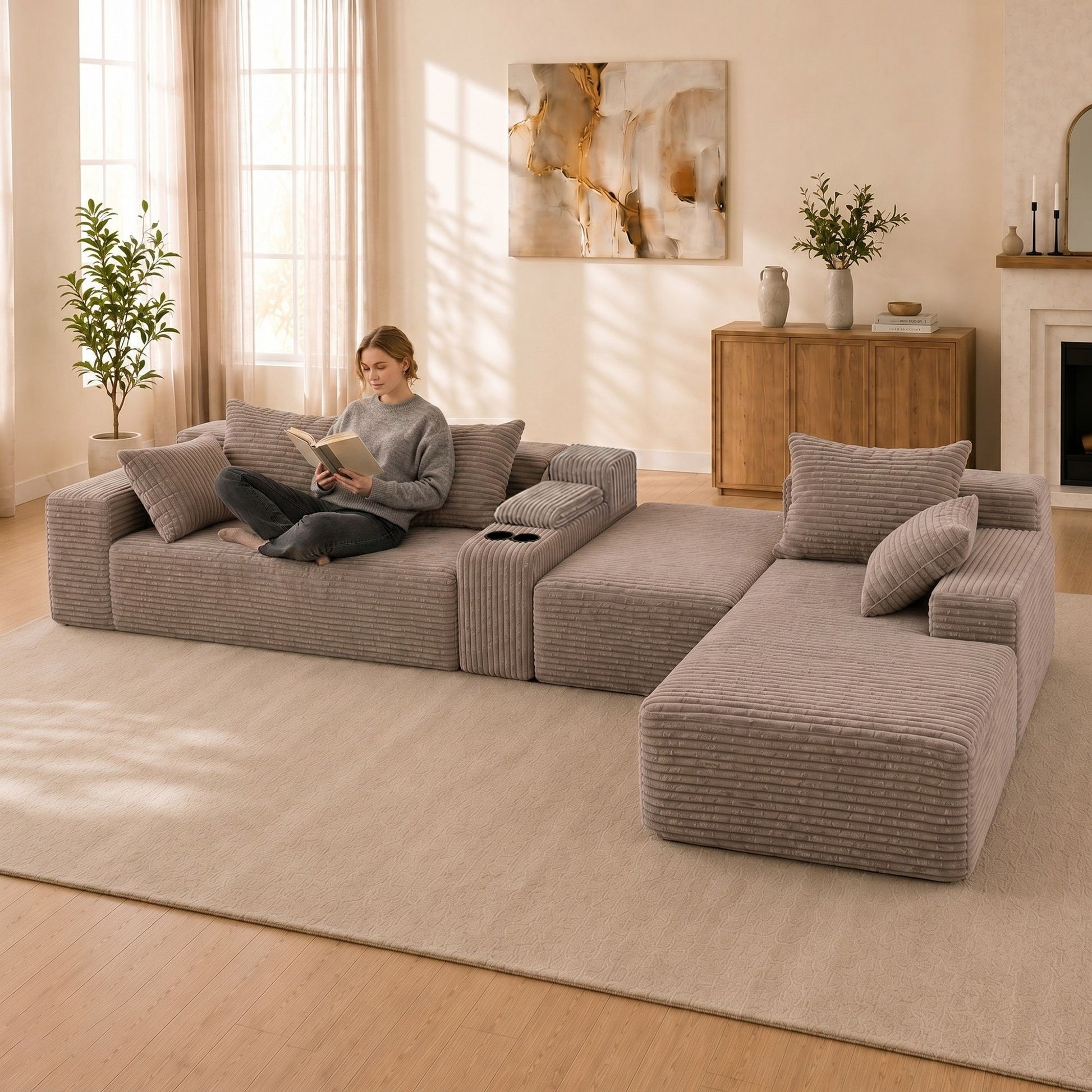 U-Shaped Modular Sofa With Cup Holders And Storage For Living Rooms - Coffee Home Essentials