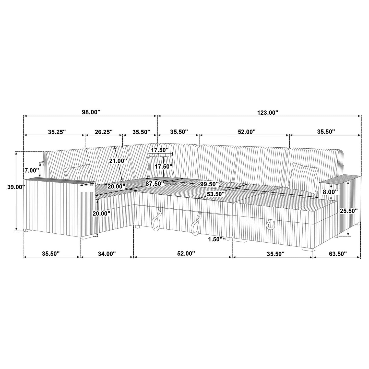 Thurston - Storage Sectional Sofa With Pop Up Bed Furniture Max