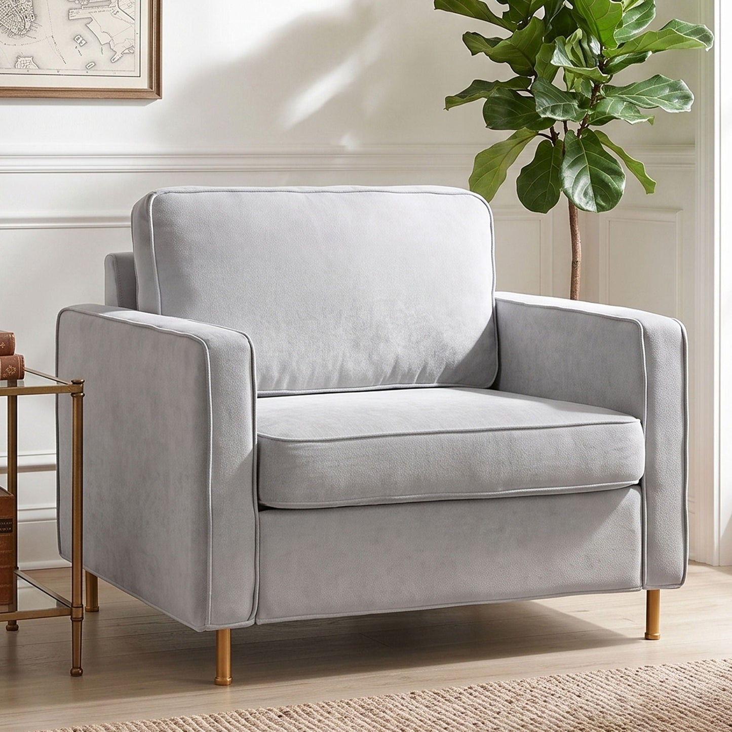 Accent Chair Upholstered Single Sofa With Square Arms, Sewn Pillow Back For Living Room Noble House