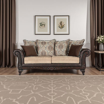 Brookridge - Rolled Arm Sofa With Ornate Details And Mixed Upholstery - Brown Furniture Max