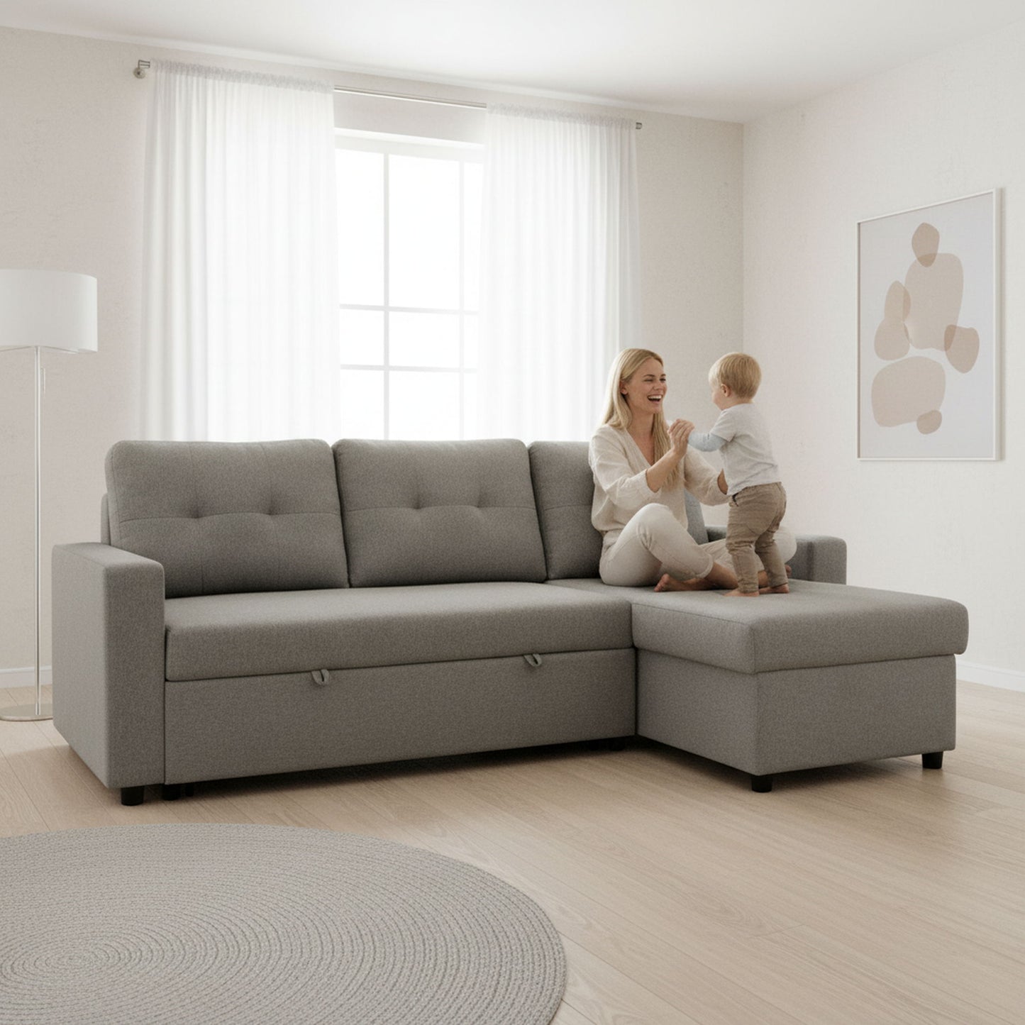 Convertible L Shaped Sectional Sleeper Sofa Bed, Saving Pull Out Couch US Pride