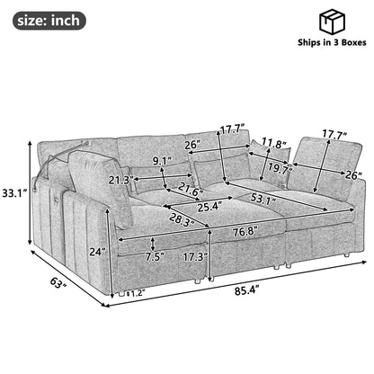 Modern Modular U-Shaped Sofa Bed With Movable Ottoman, USB Ports, Phone Holder Hearth and Haven