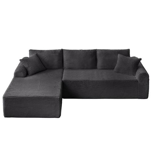 Modular Sectional With Arched Armrests, Includes 3 Back Cushions & 2 Throw Pillows