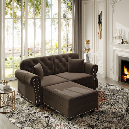 Upholstered Sofa Set With Nailhead Trim And Rolled Armrests, Includes Pillows Home Essentials