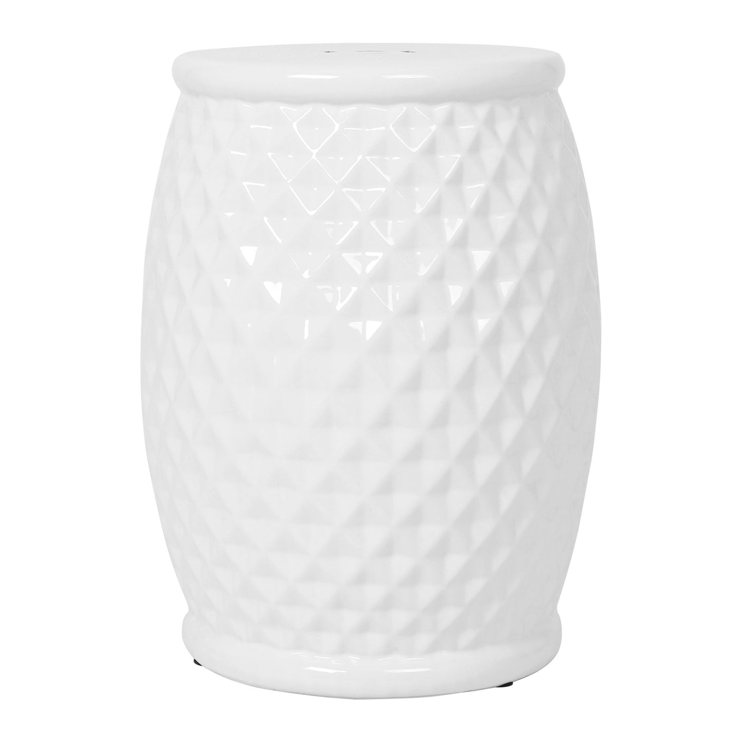 Glazed Ceramic Drum Stool Indoor / Outdoor Side Table Ceramic - White Home Essentials