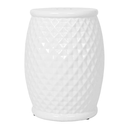 Glazed Ceramic Drum Stool Indoor / Outdoor Side Table Ceramic - White Home Essentials