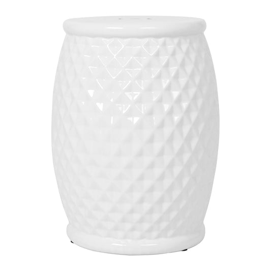 Glazed Ceramic Drum Stool Indoor / Outdoor Side Table Ceramic - White Home Essentials