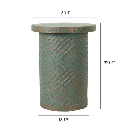 Round Outdoor End Table With Tree Stump Design For Patio - Golden / Green / Peacock Home Essentials