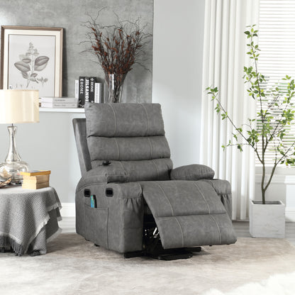 Large Size Electric Power Lift Recliner Chair Sofa For Elderly, 8 Point Vibration Massage And Lumber Heat, Remote Control, Side Pockets And Cup Holders