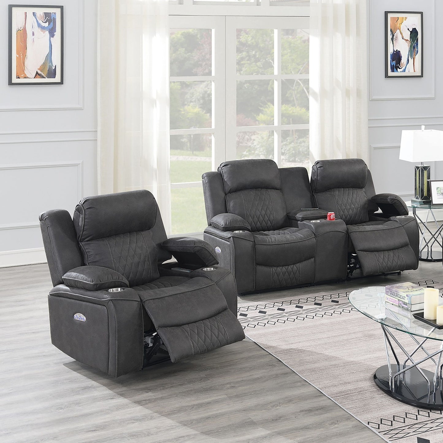 Power Motion Living Room Set With USB Port, Adjustable Headrest, Cup Holder Home Essentials