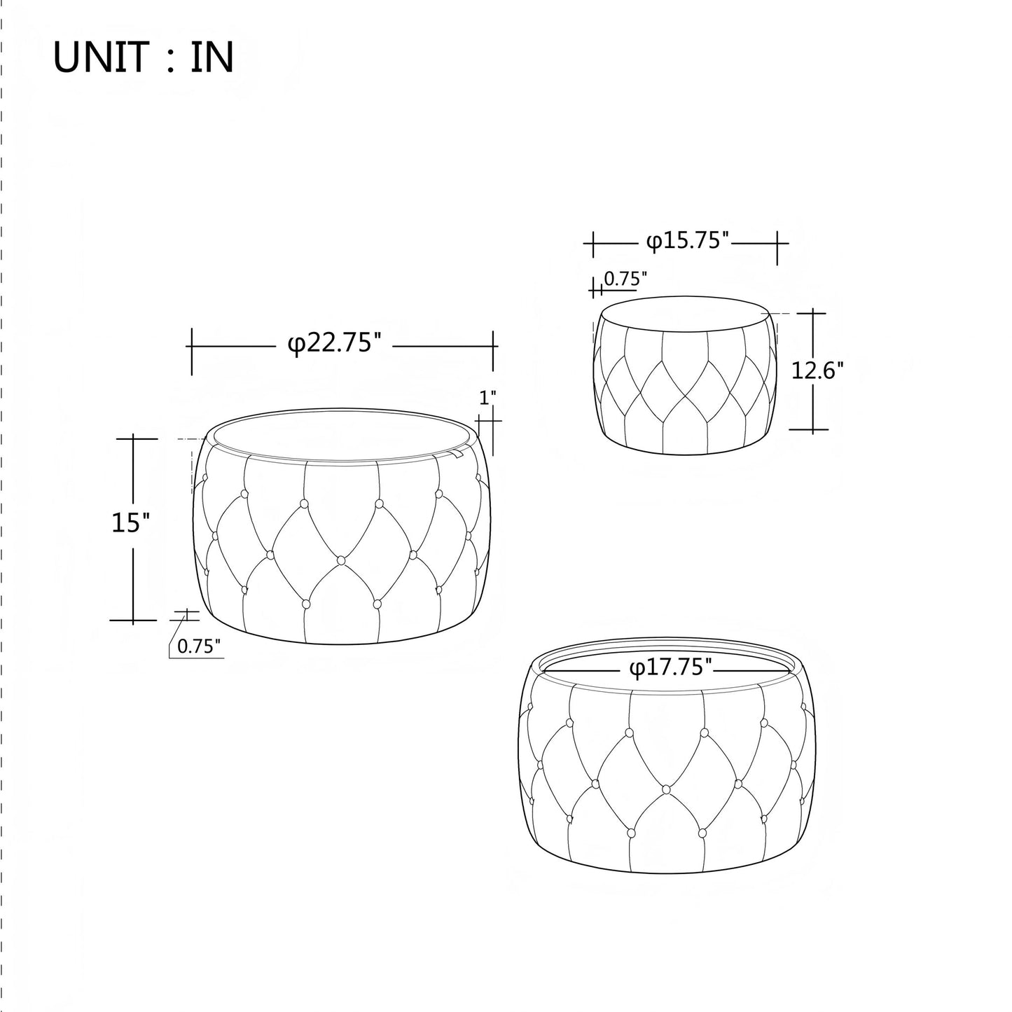 Nesting Ottomans 2 Piece With Tray, 4 In 1 Function Home Essentials