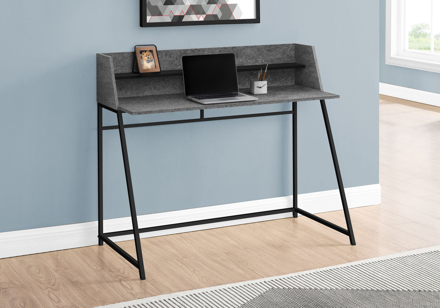 Computer Desk For Home Office, Laptop, Storage Shelves, Marble Look Contemporary & Modern 8th Street