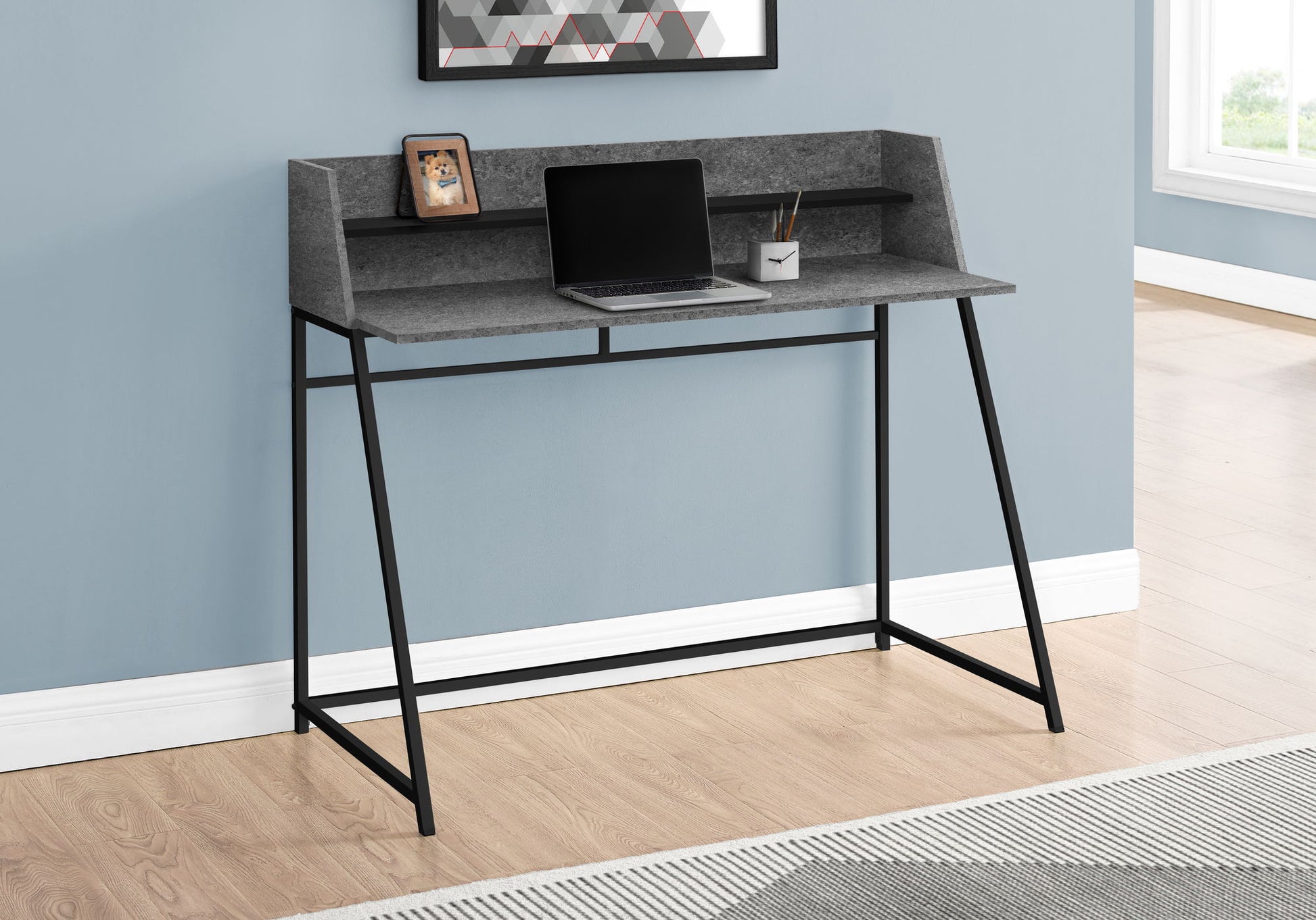 Computer Desk For Home Office, Laptop, Storage Shelves, Marble Look Contemporary & Modern 8th Street