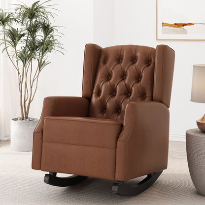 Moss - Upholstered Rocking Recliner With Diamond Tufting And Wingback - Light Brown Noble House