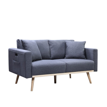 Easton - Linen Fabric Loveseat With USB Charging Ports Pockets And Pillows Lilola Home