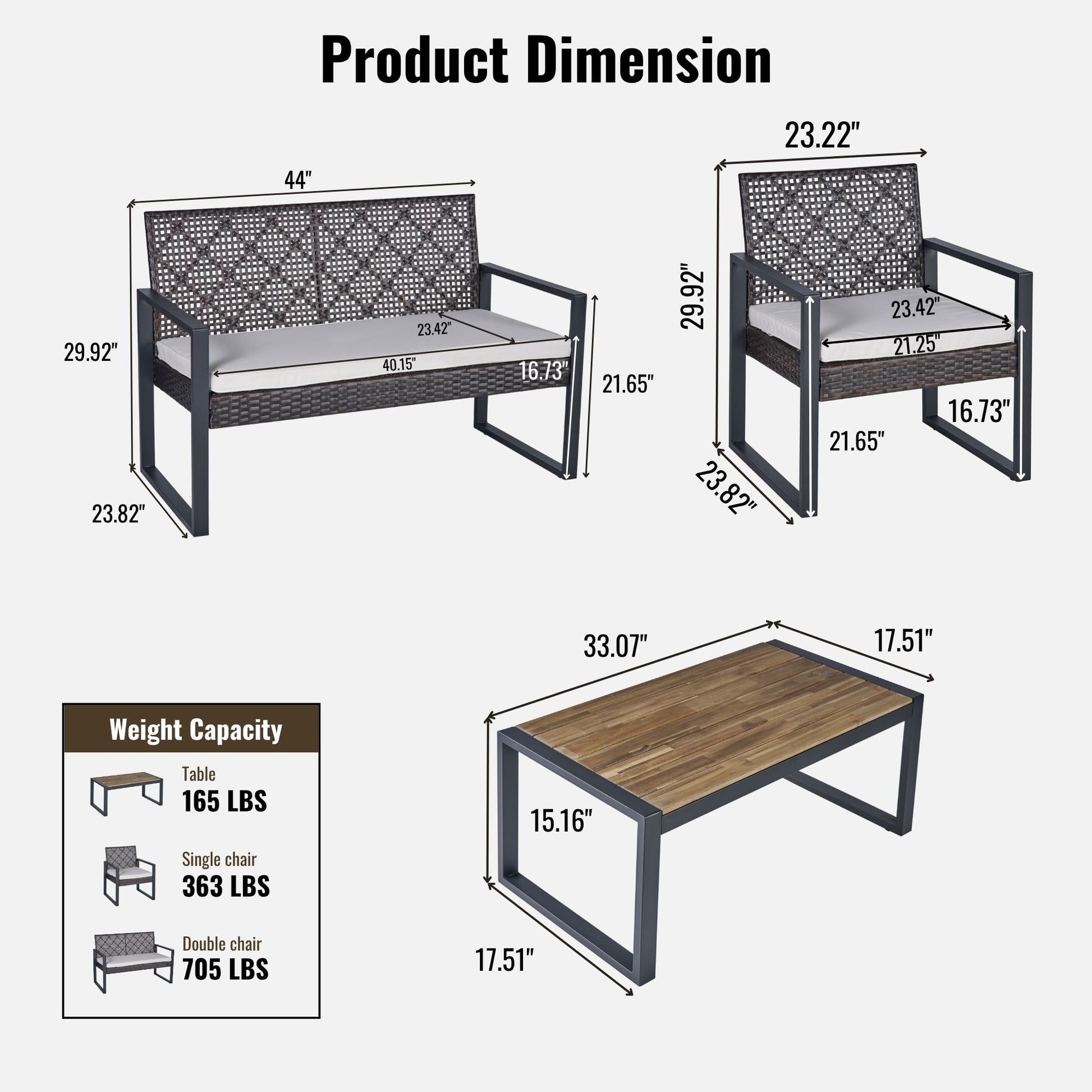 4 Piece Patio Furniture Set With Acacia Wood Table Top And Cushions Home Essentials