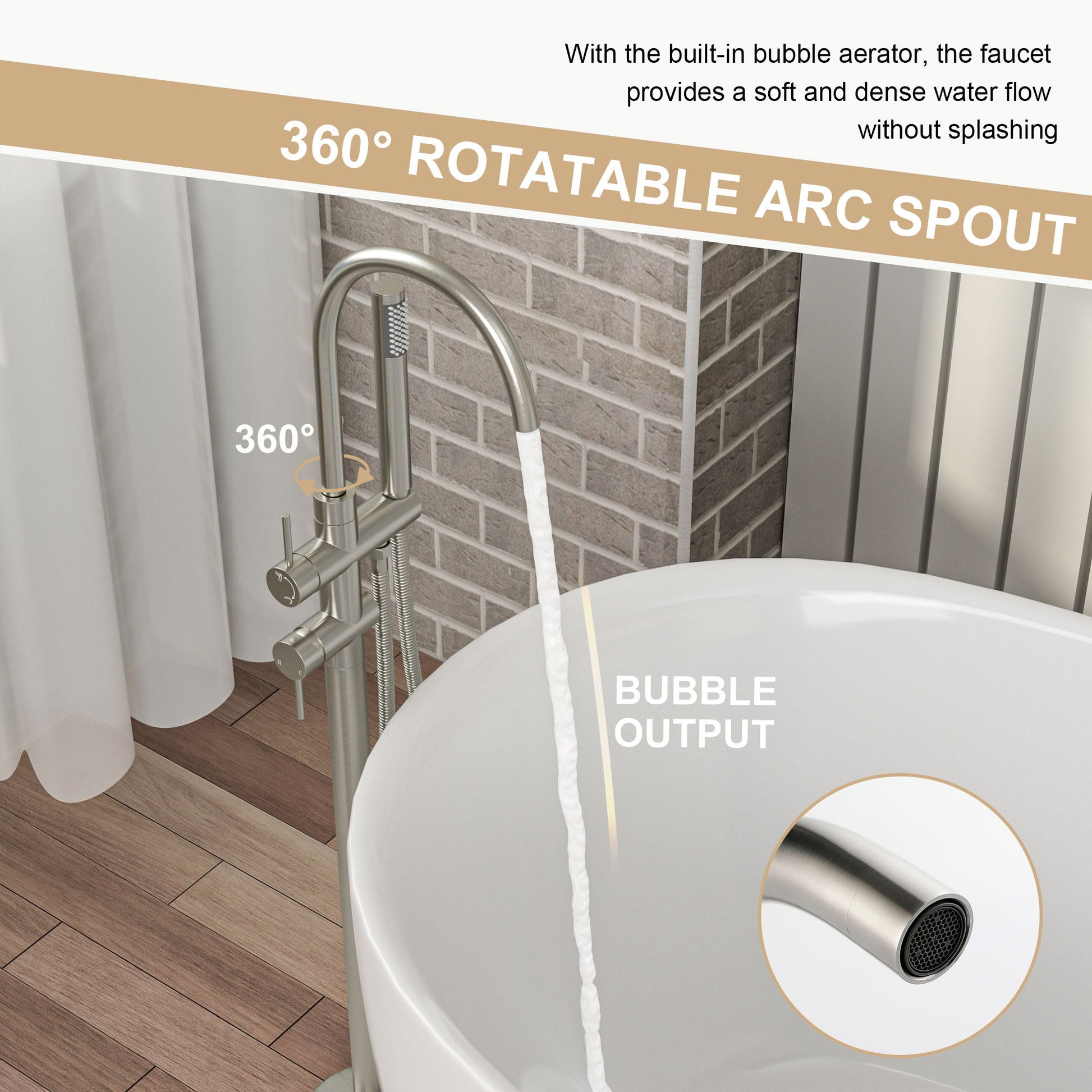 Freestanding Bathtub Faucet Floor Mount Tub Filler With Swivel Gooseneck Spout And Cylinder Handheld Daily Nest