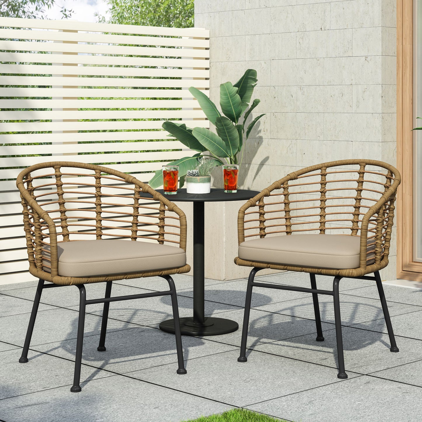 Randy - Modern Wicker Chair With Water Resistant Cushions - Brown / Beige Noble House