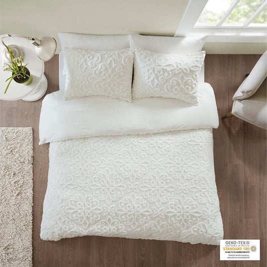 Sabrina - 3 Piece Tufted Duvet Cover Set - Off White