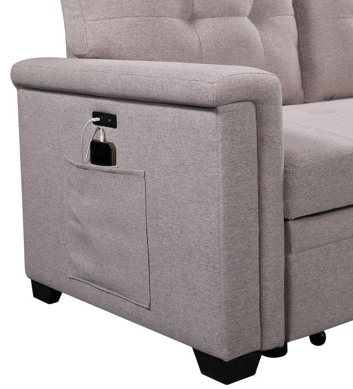 Nathan - Reversible Sleeper Sectional Sofa With Storage Chaise, USB Charging Ports And Pocket Lilola Home
